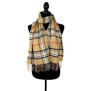 Kennedy Scotland Cashmere Check Plaid Brown Black Red Fringe Scarf